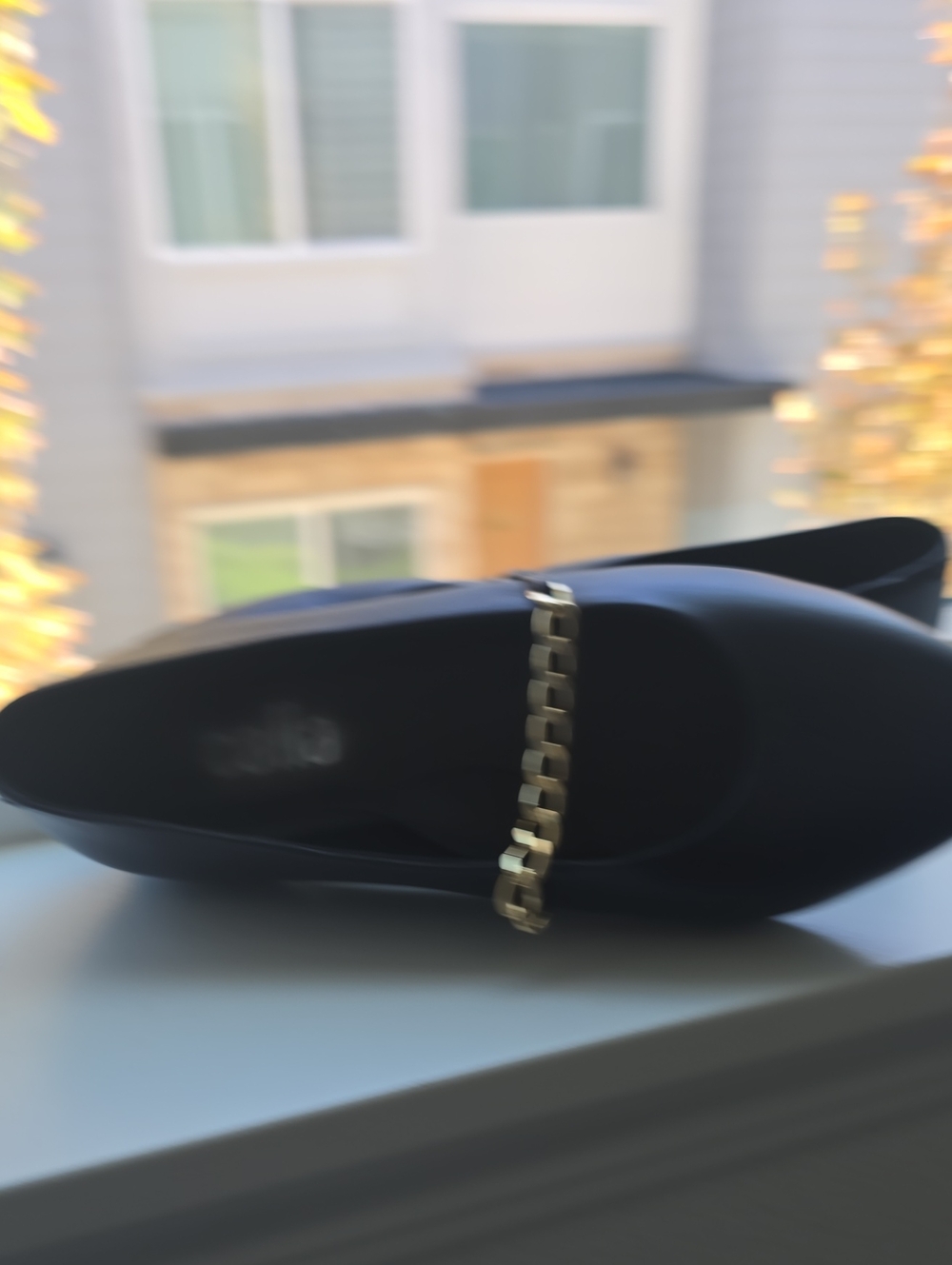 Women's Black Slip-On Platform Mule with Gold Chain